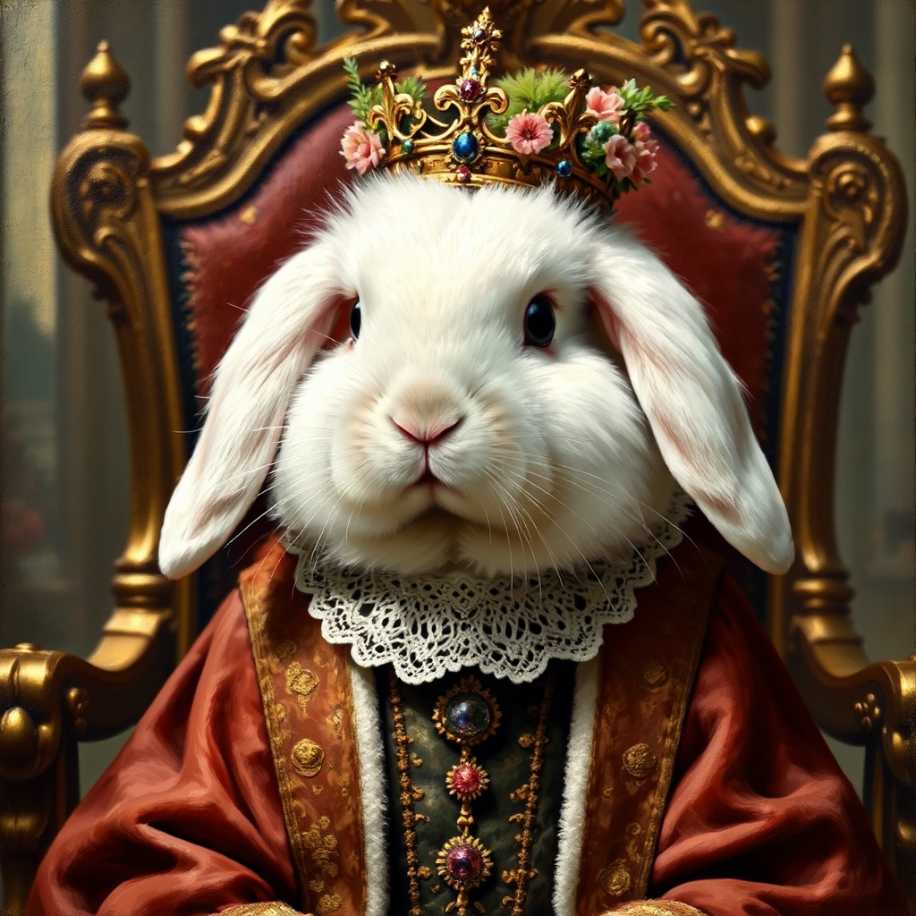 White rabbit wears royal