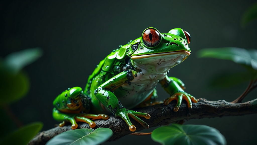 Emerald tree frog in