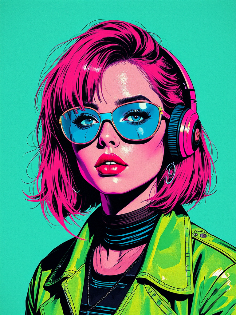 Cyberpunk silkscreen portrait of