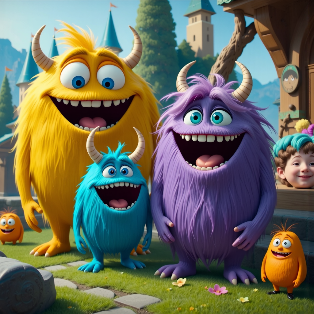 Happy monsters in vibrant