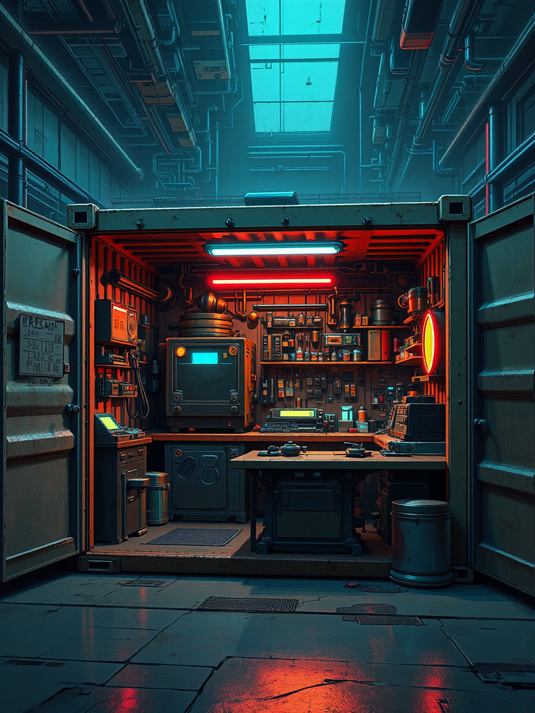 Sci-fi machine shop inside
