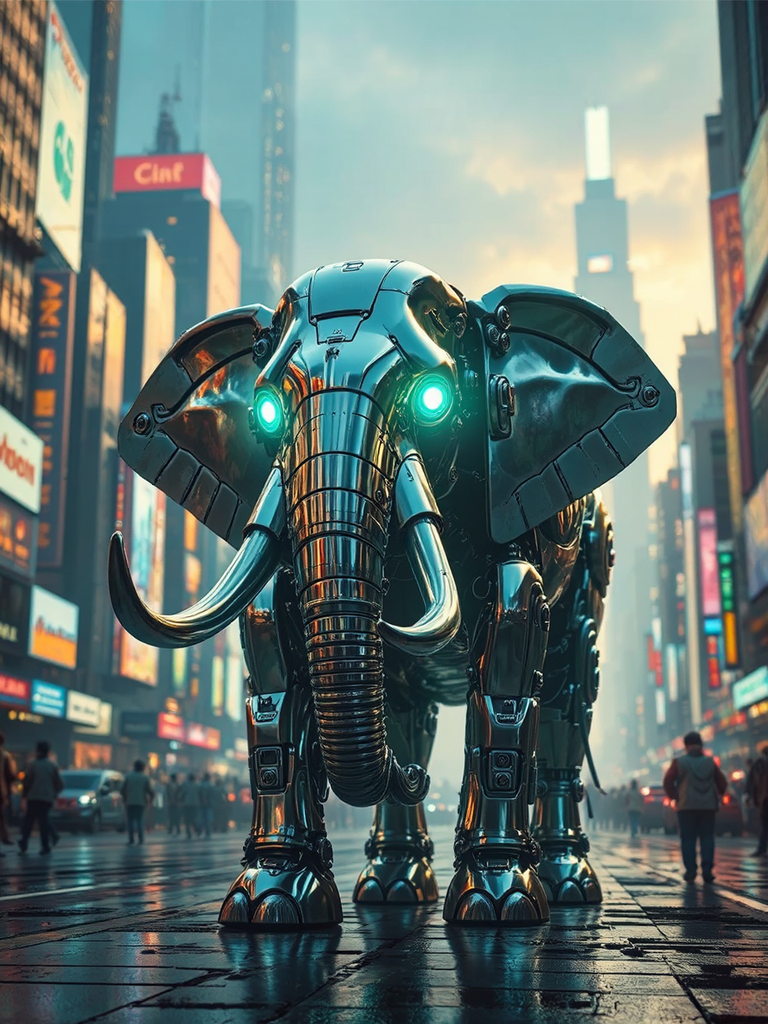 A metallic elephant in