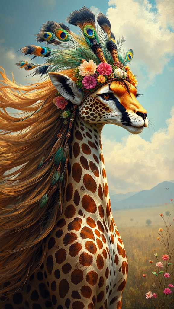 Giraffe-Cheetah hybrid wears tribal