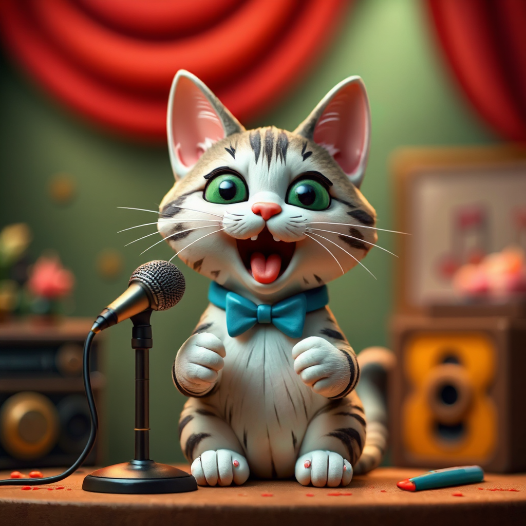 Cat singing into a