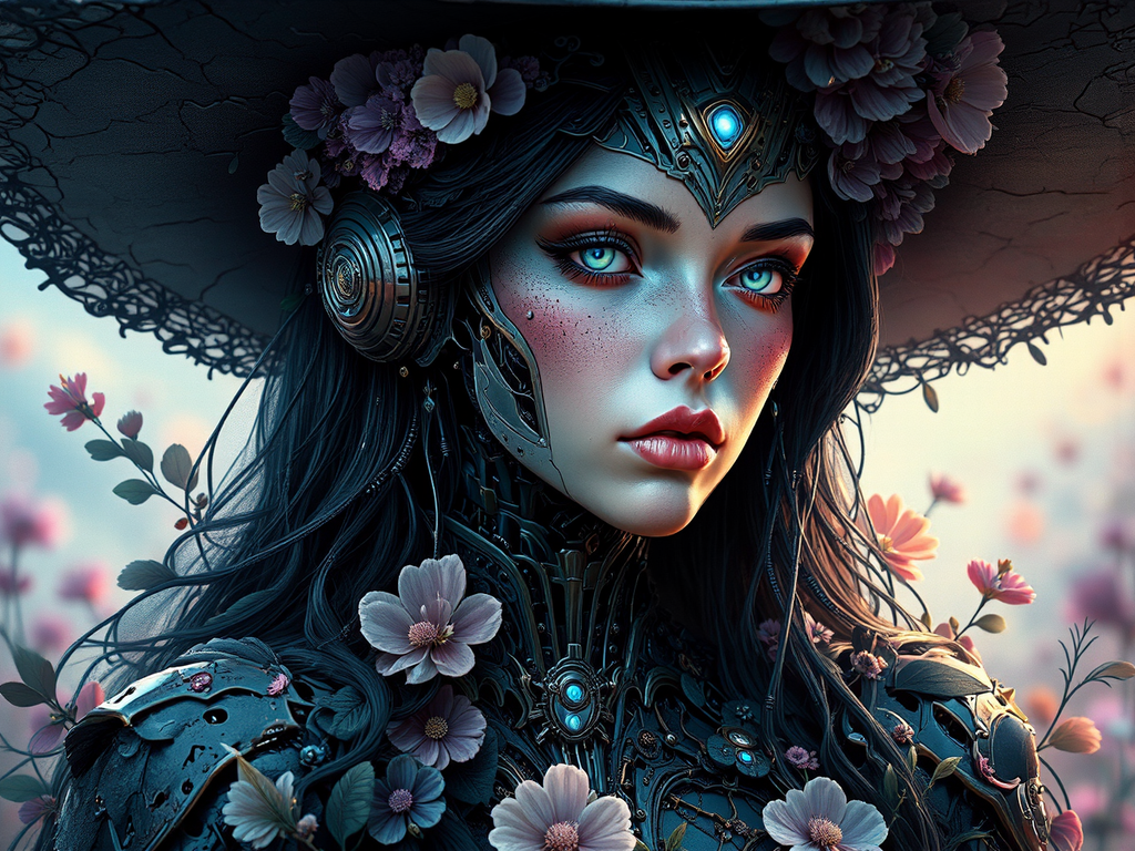 Witch in steampunk robot