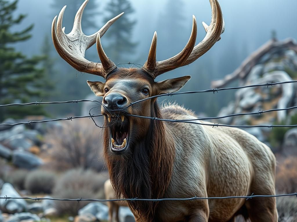Angry wild reindeer in