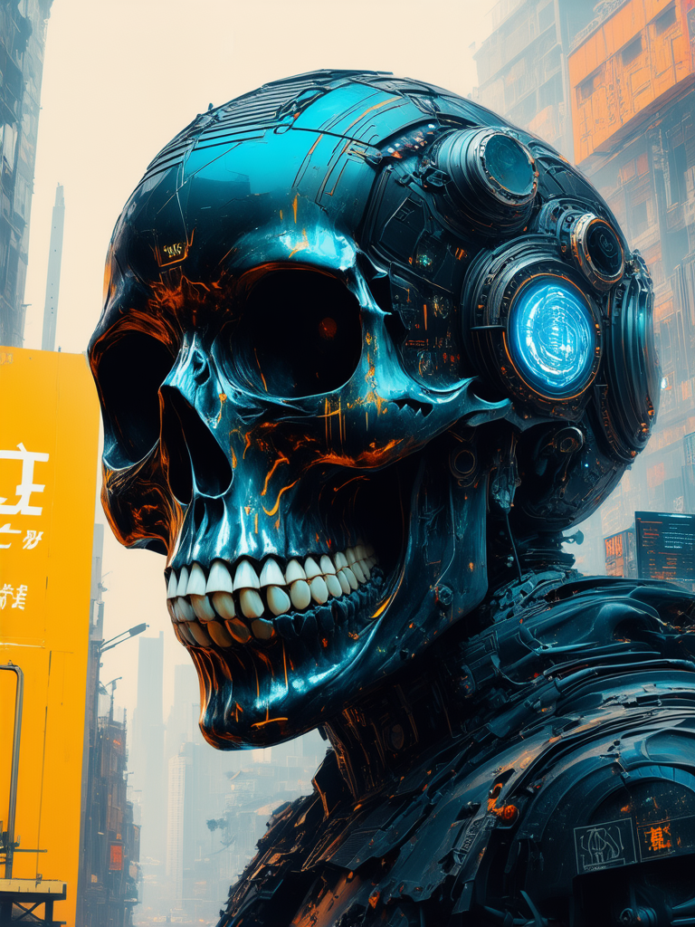 A cyberpunk skull with
