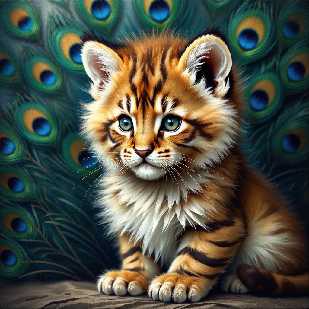 Lion-kitten hybrid in peacock