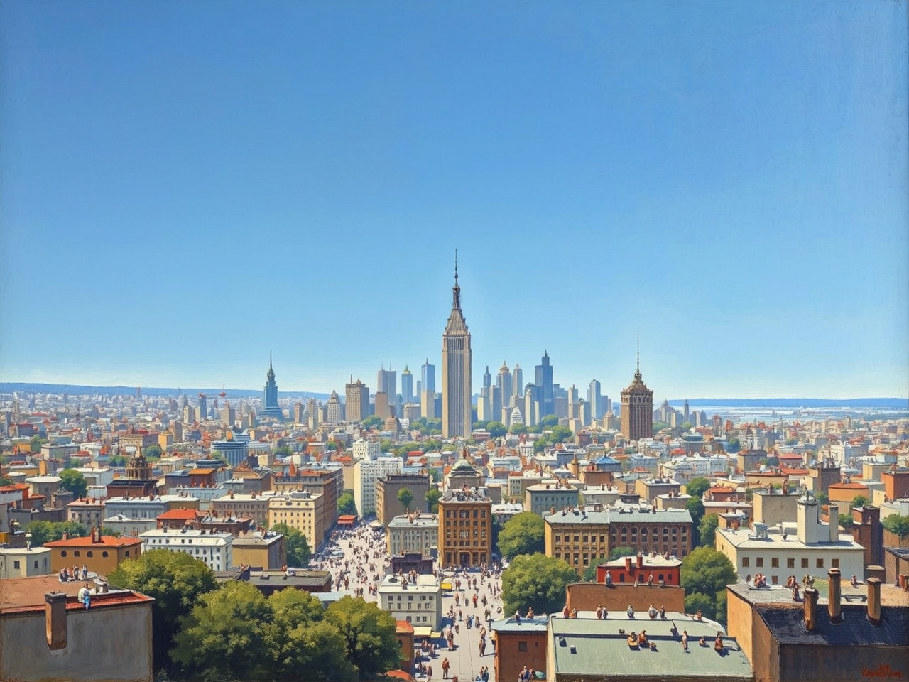 Busy city under calm