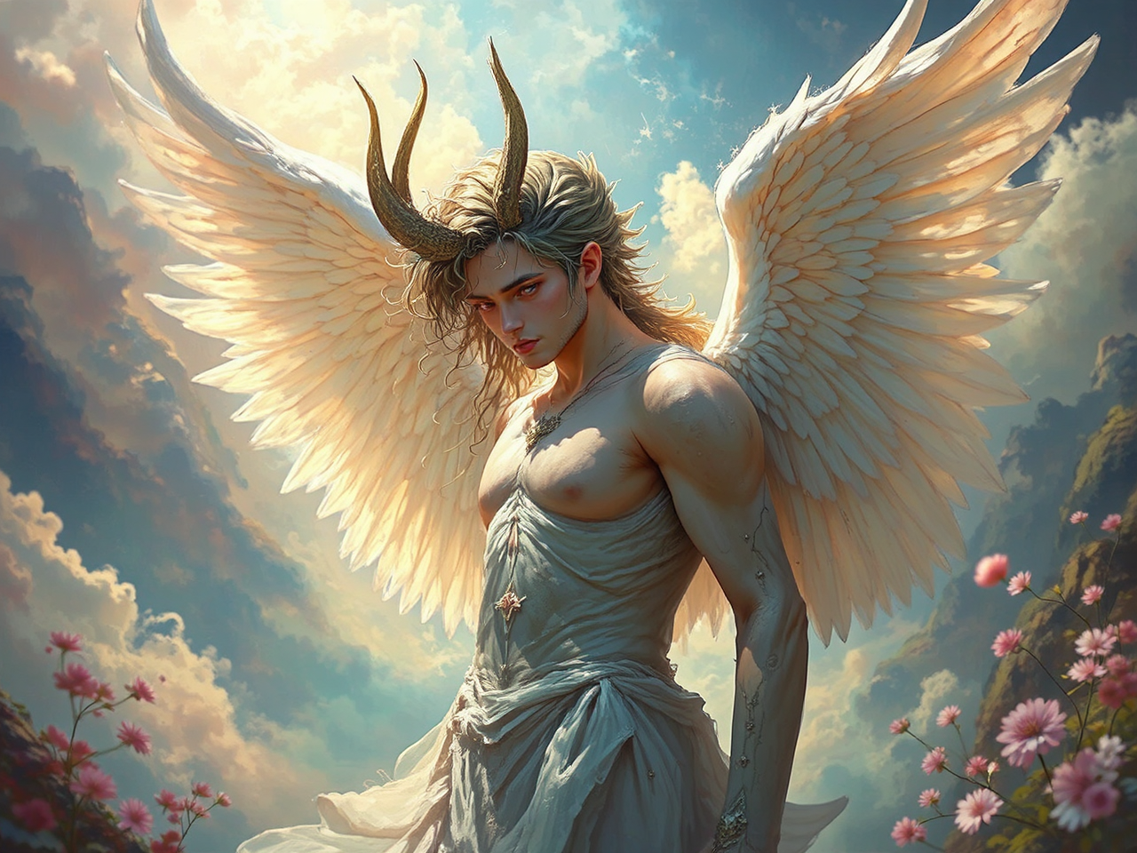 Male tiefling angel in