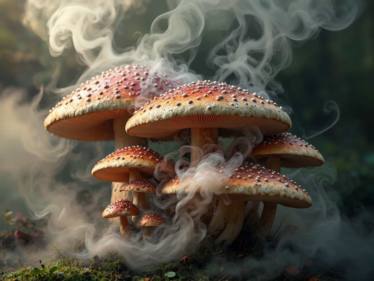 Large mushrooms with smoke