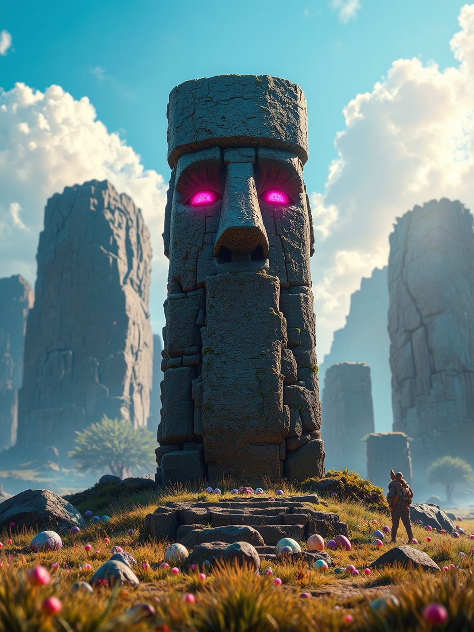 Cyber Moai statue on