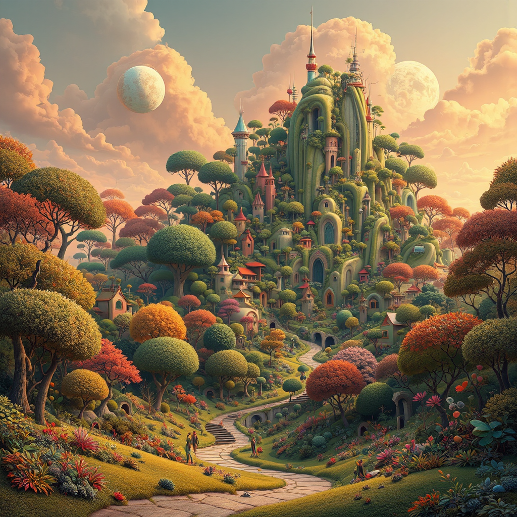 Beautiful futuristic city overgrown