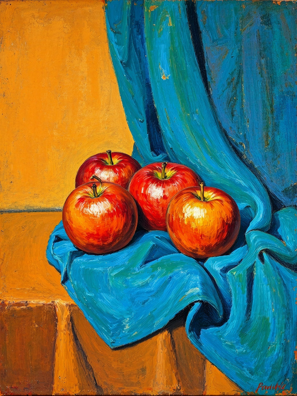 Four red apples and