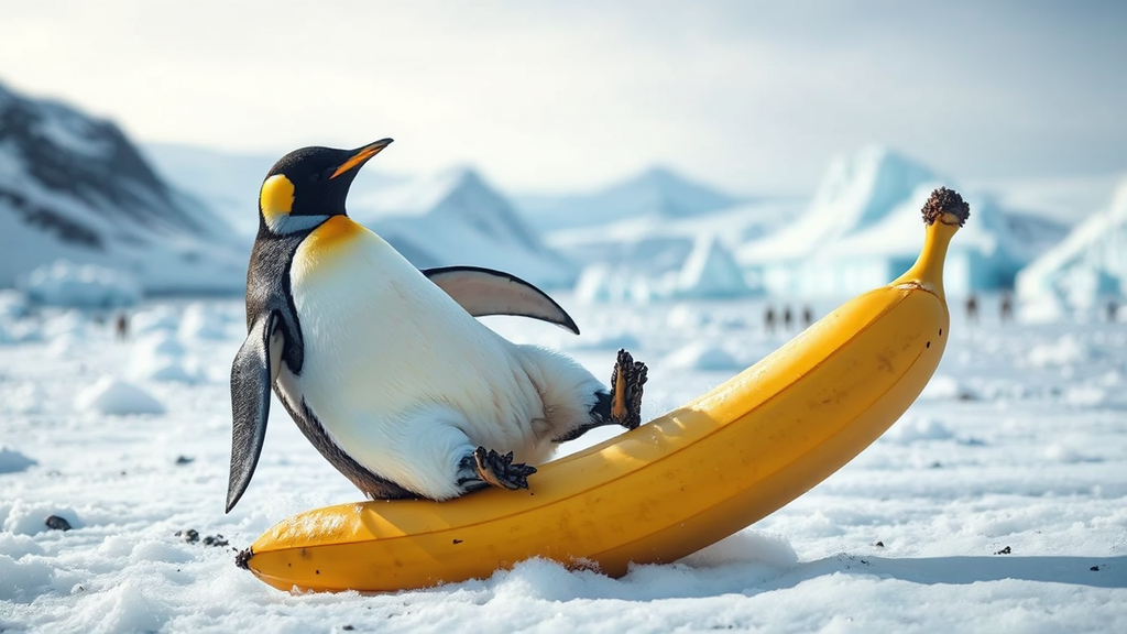 A penguin slips on