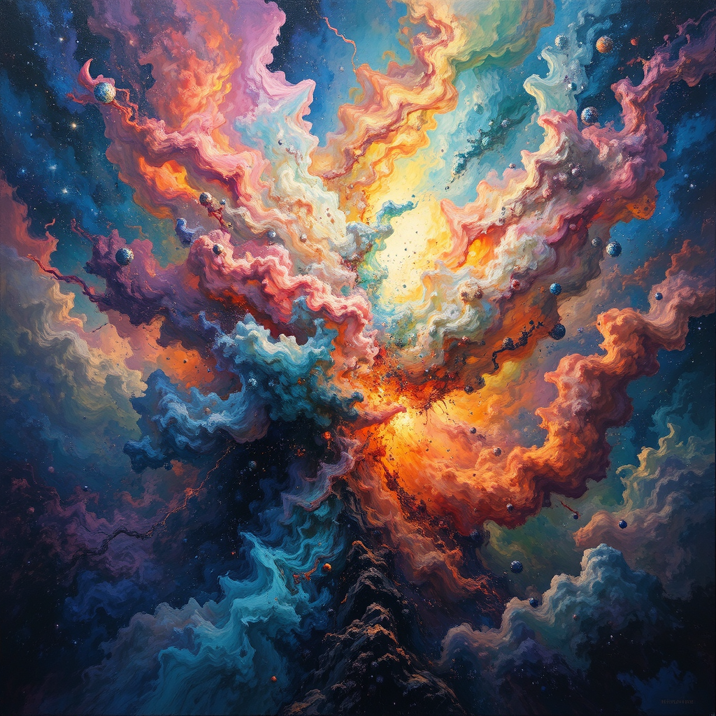 Multicolored nebula explosion artwork.