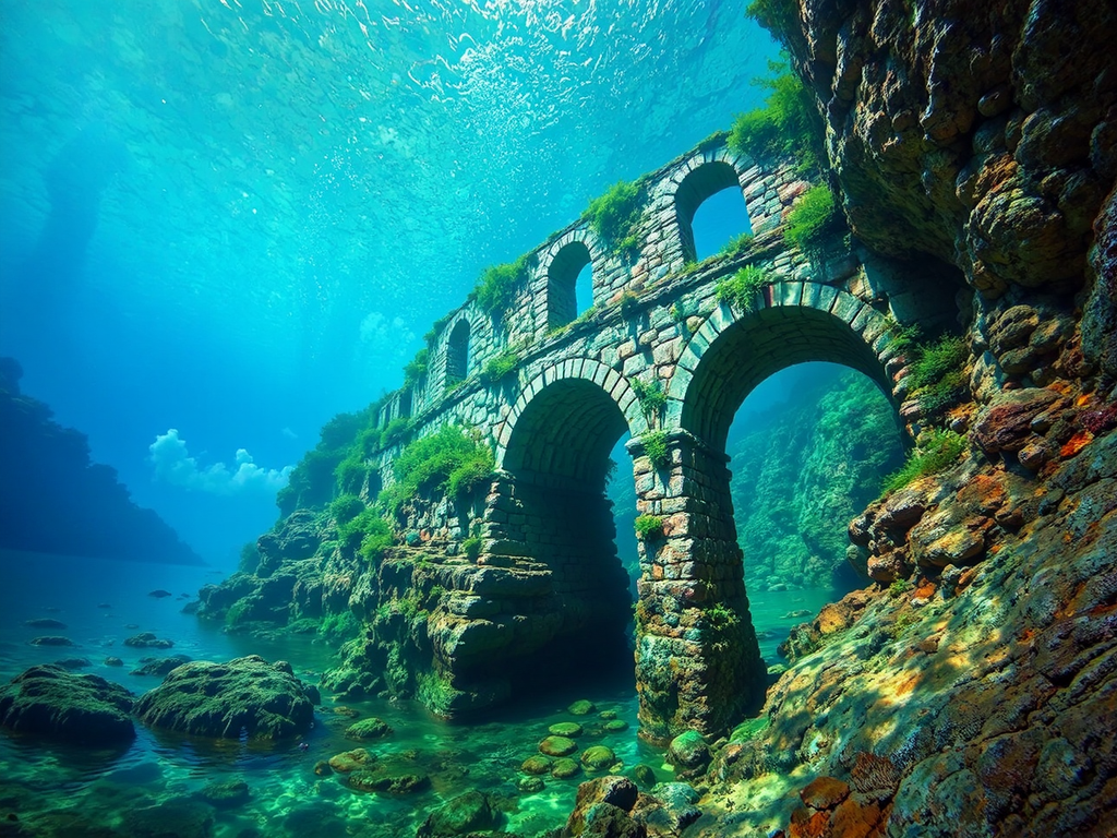 Roman bridge underwater in