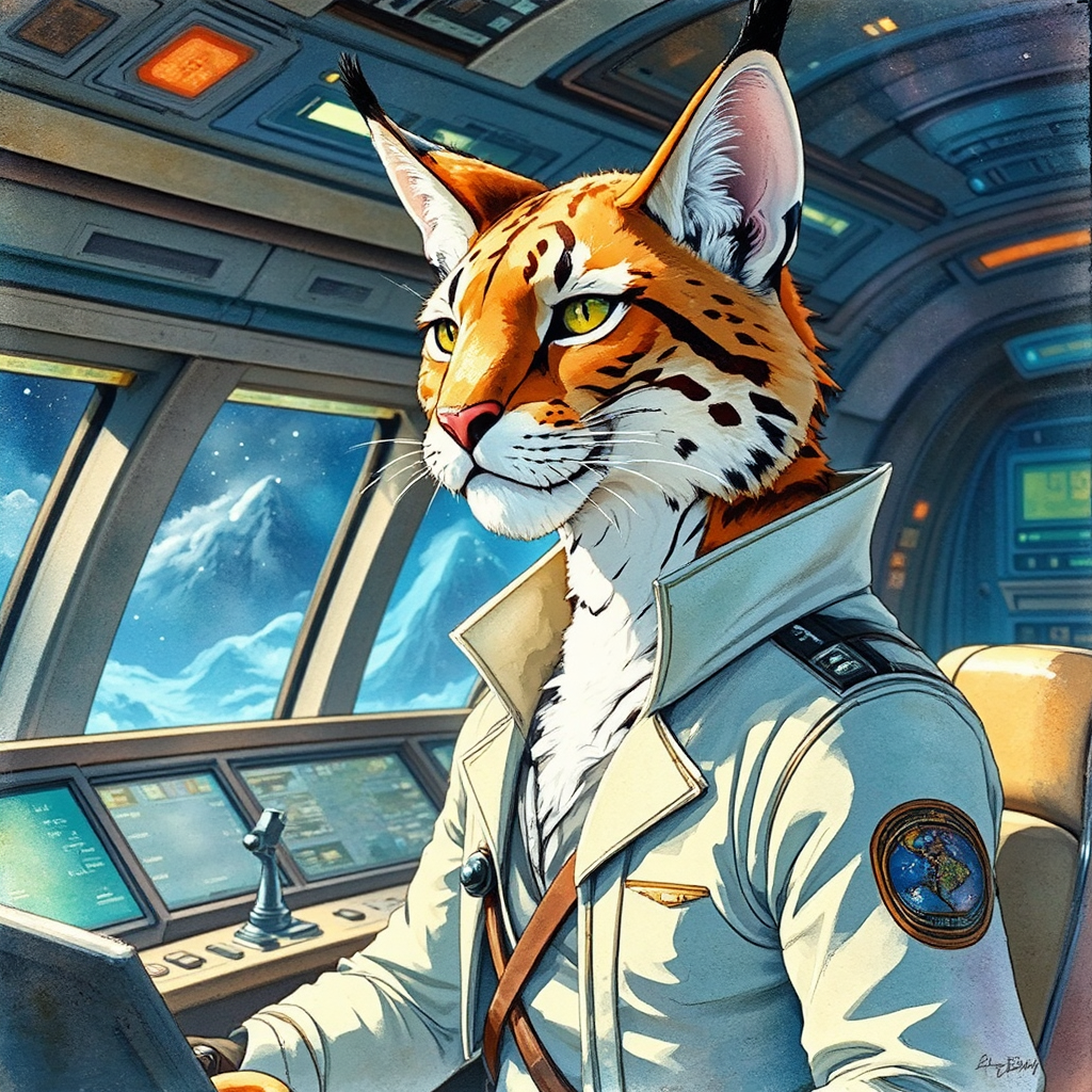 A masculine lynx-headed navigator