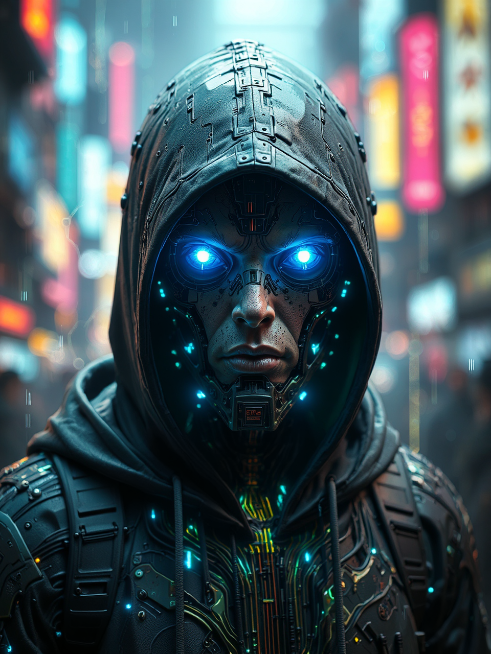 Photorealistic cyberpunk portrait of