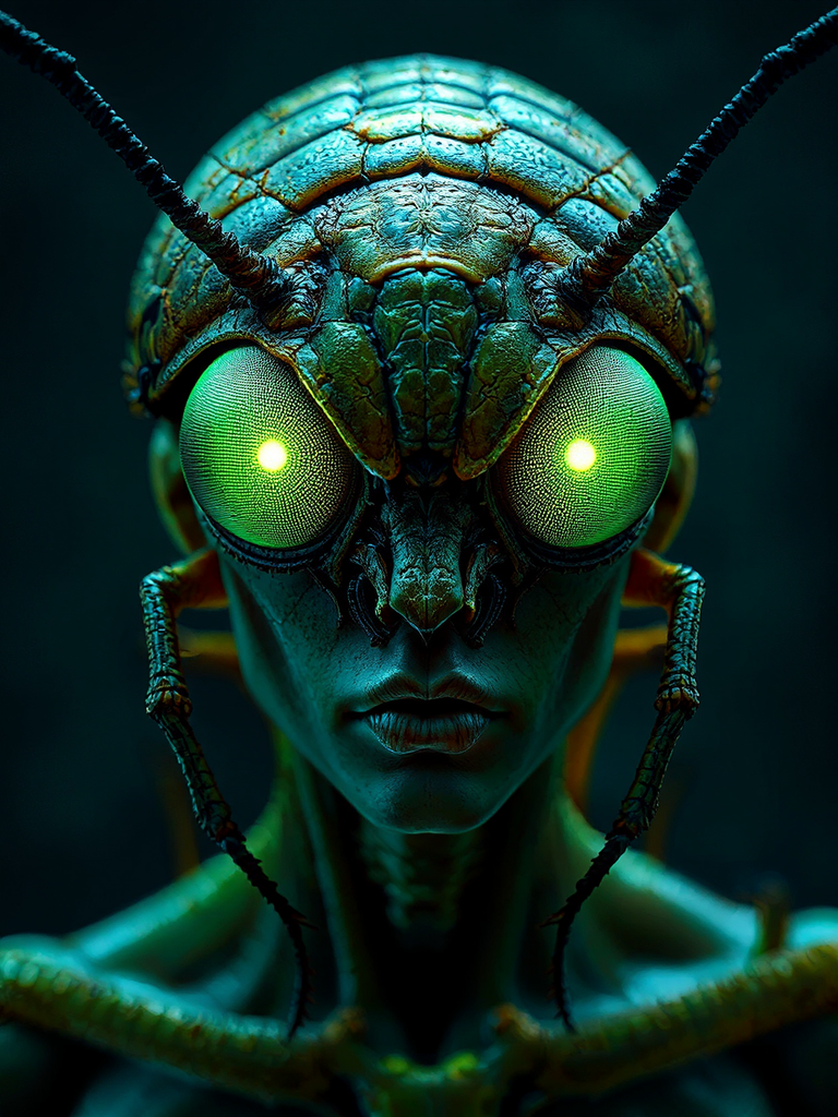 Humanoid insect creature portrait.