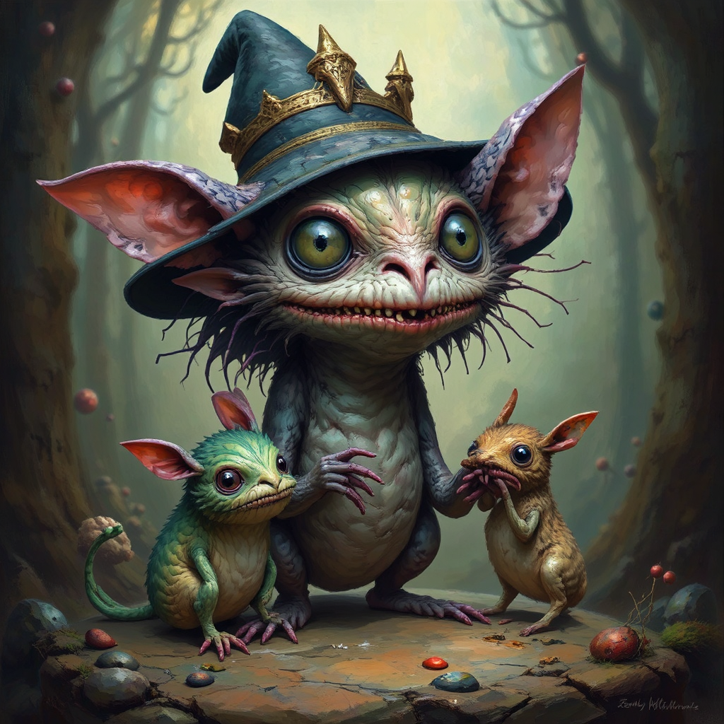 Cute fantastical creatures in