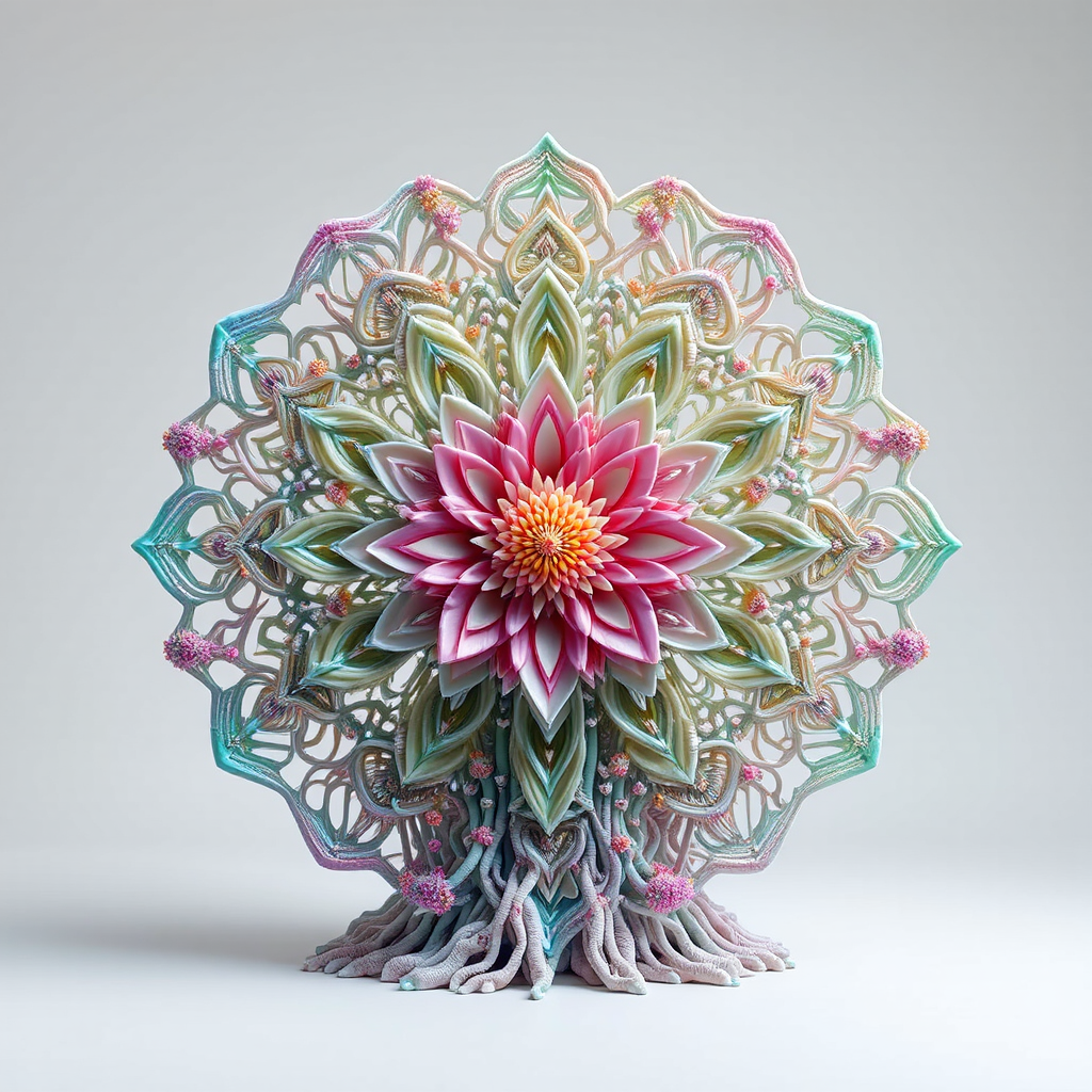 Biomechanical flower-like sculpture with
