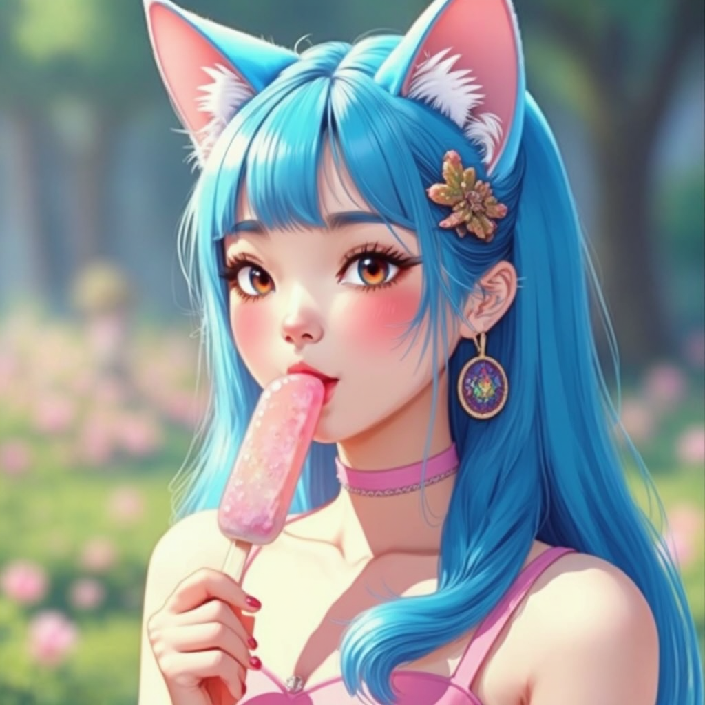 Ghibli-style half-cat, half-K-pop idol
