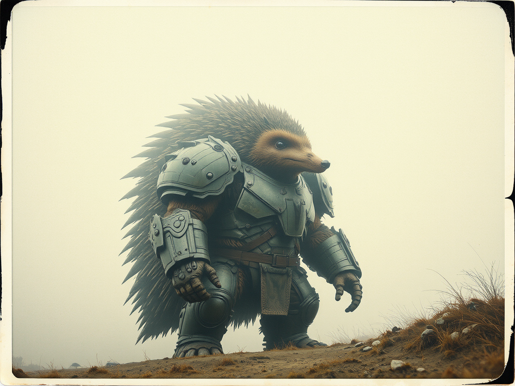 Battle-hardened hedgehog in armor.