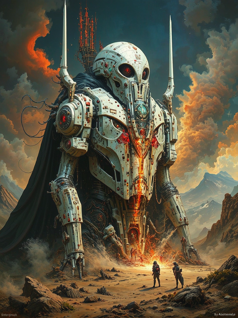 Cybernetic warrior in futuristic