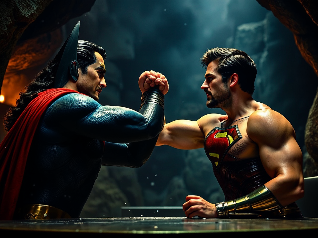 Wonder Woman arm wrestles