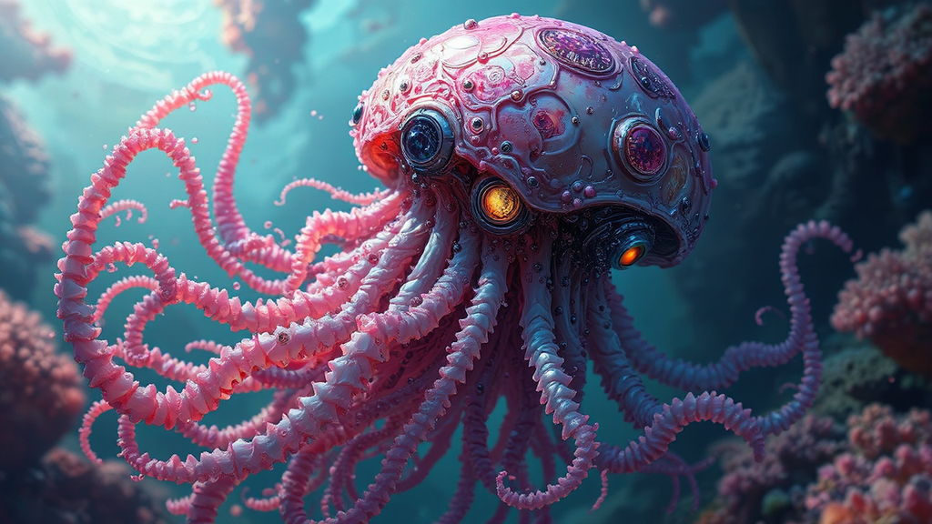 Cyberpunk jellyfish with Cthulhu