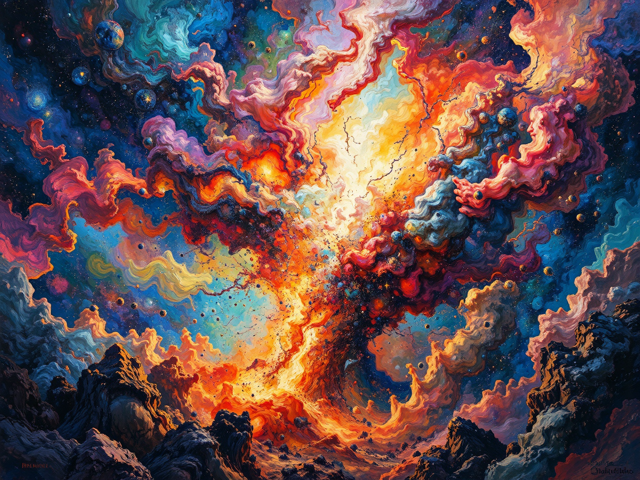 Multicolor nebula with detailed