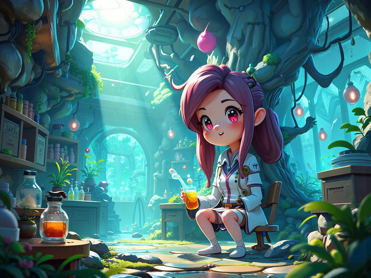 Fantasy laboratory environment illustration.