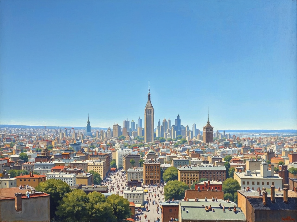 Busy city under calm