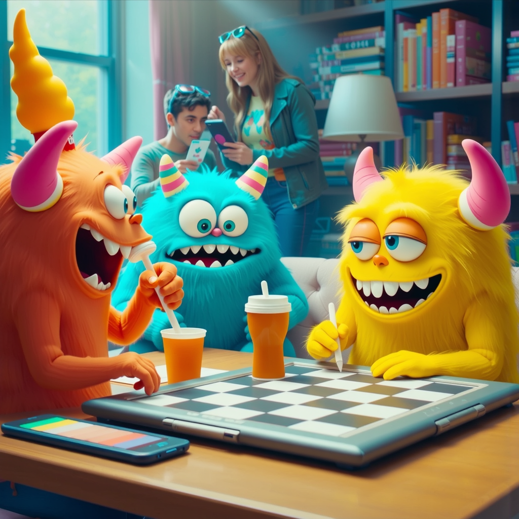 Monsters playing colorful board
