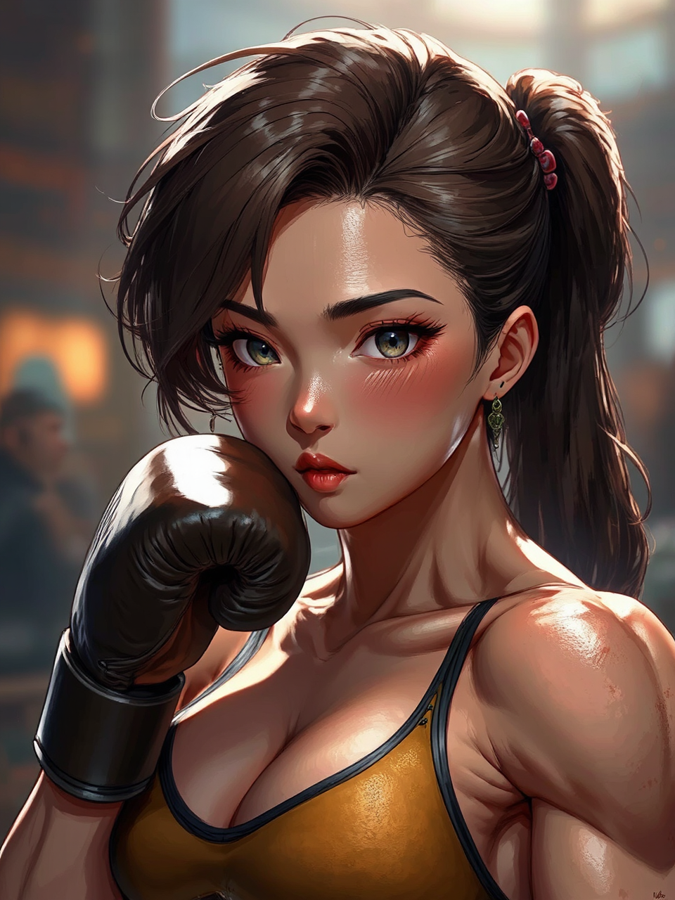Anime girl boxer in