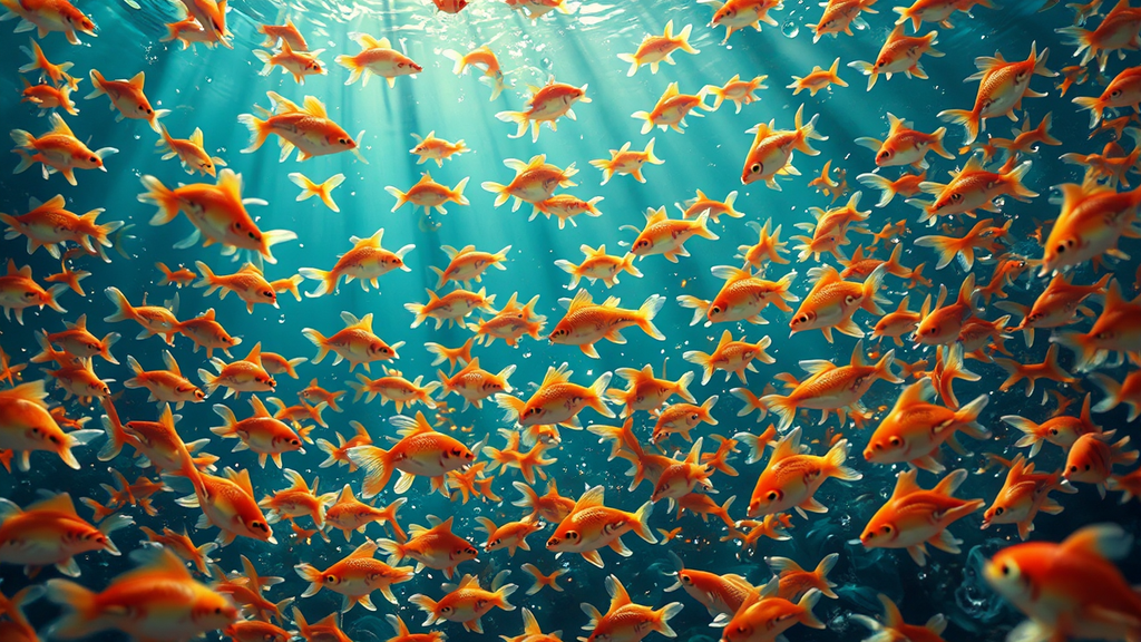 Goldfishes swarm in the