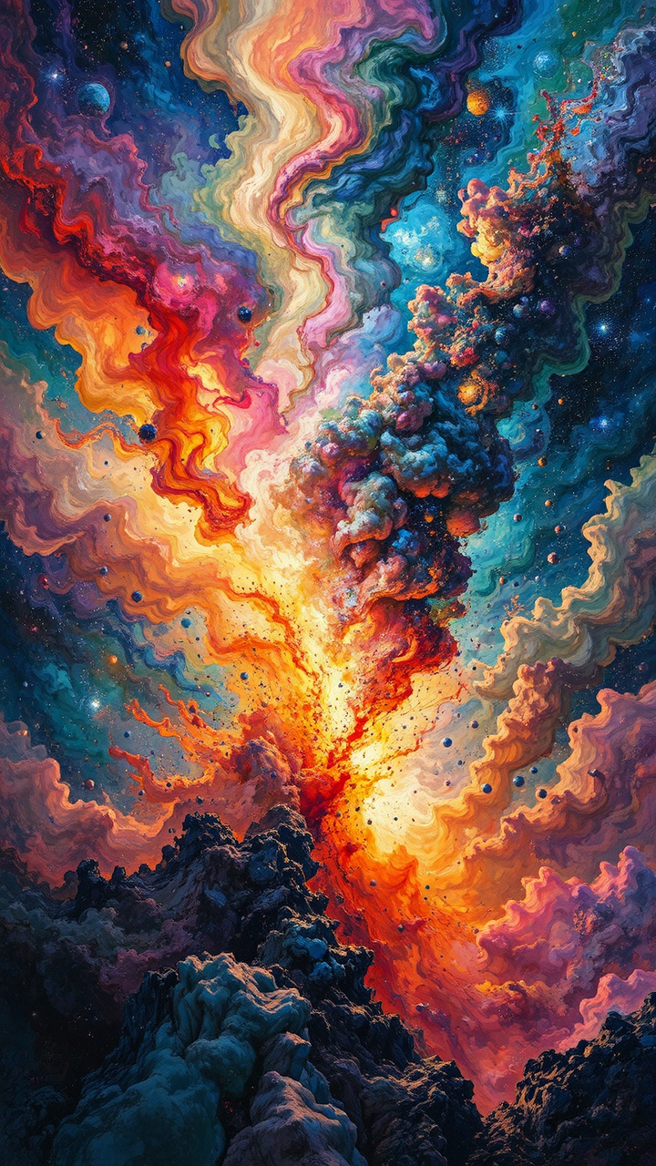 Multicolored nebula with explosive