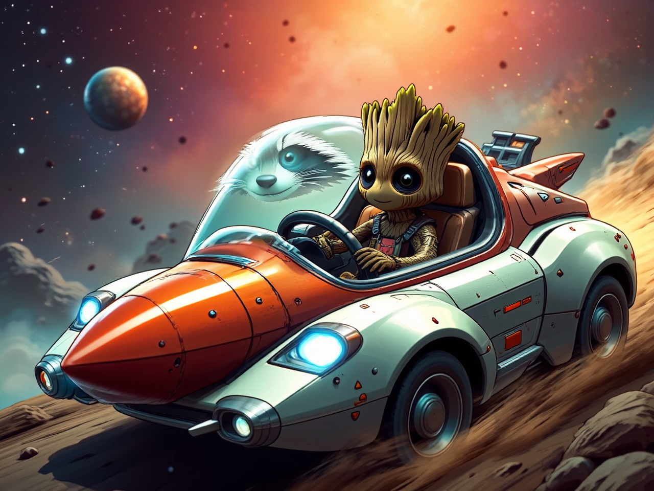 Raccoon and Groot in