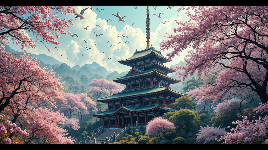 Japanese temple in cherry