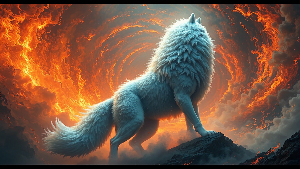 Giant white wolf engulfed