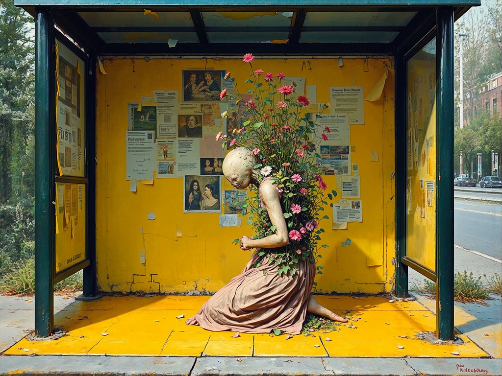 Kneeling figure surrounded by