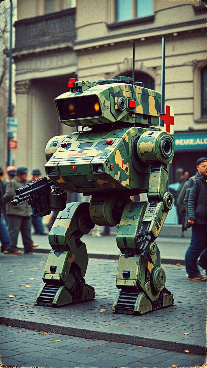 Battlemech in camo gear.