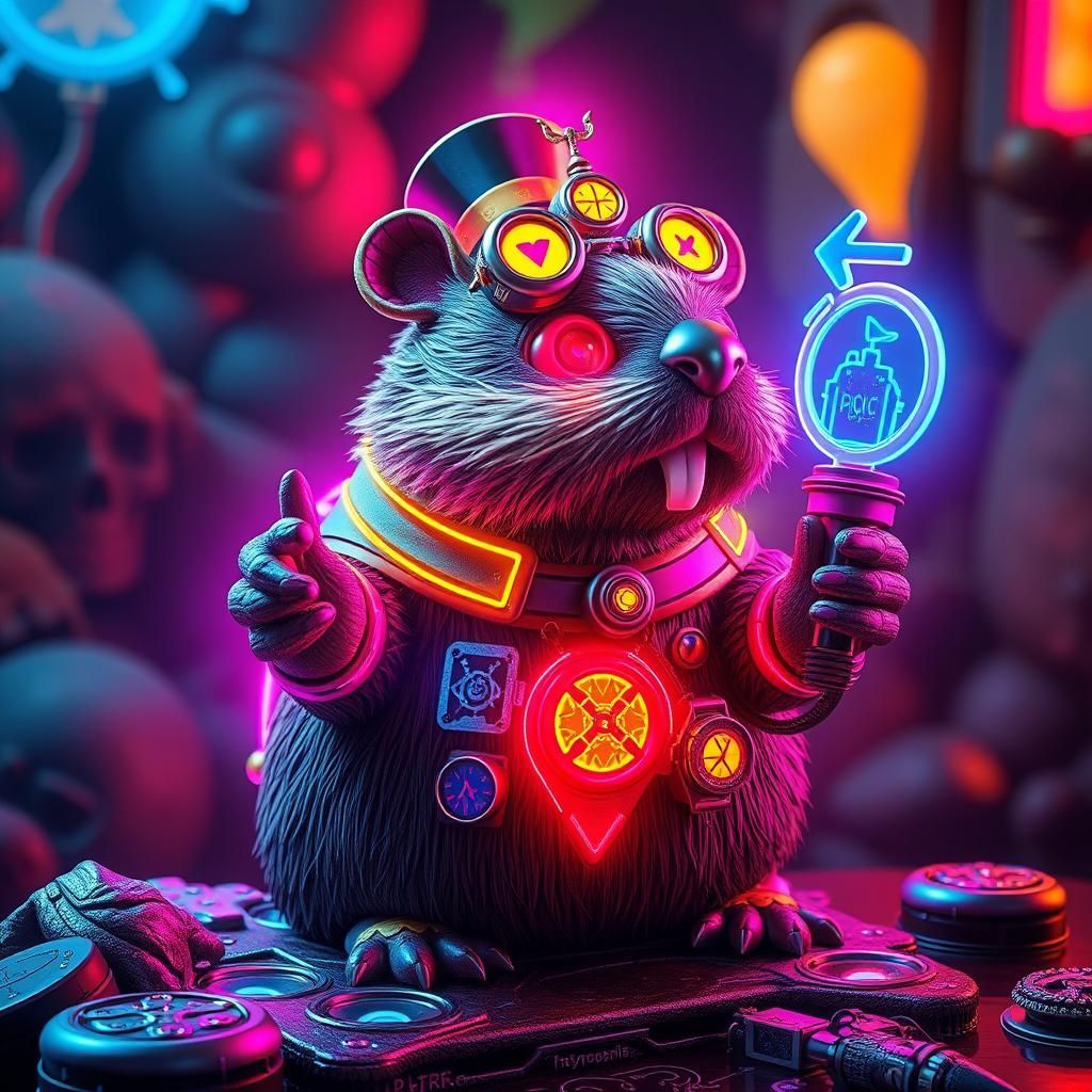 Whimsical Beaver in Neon