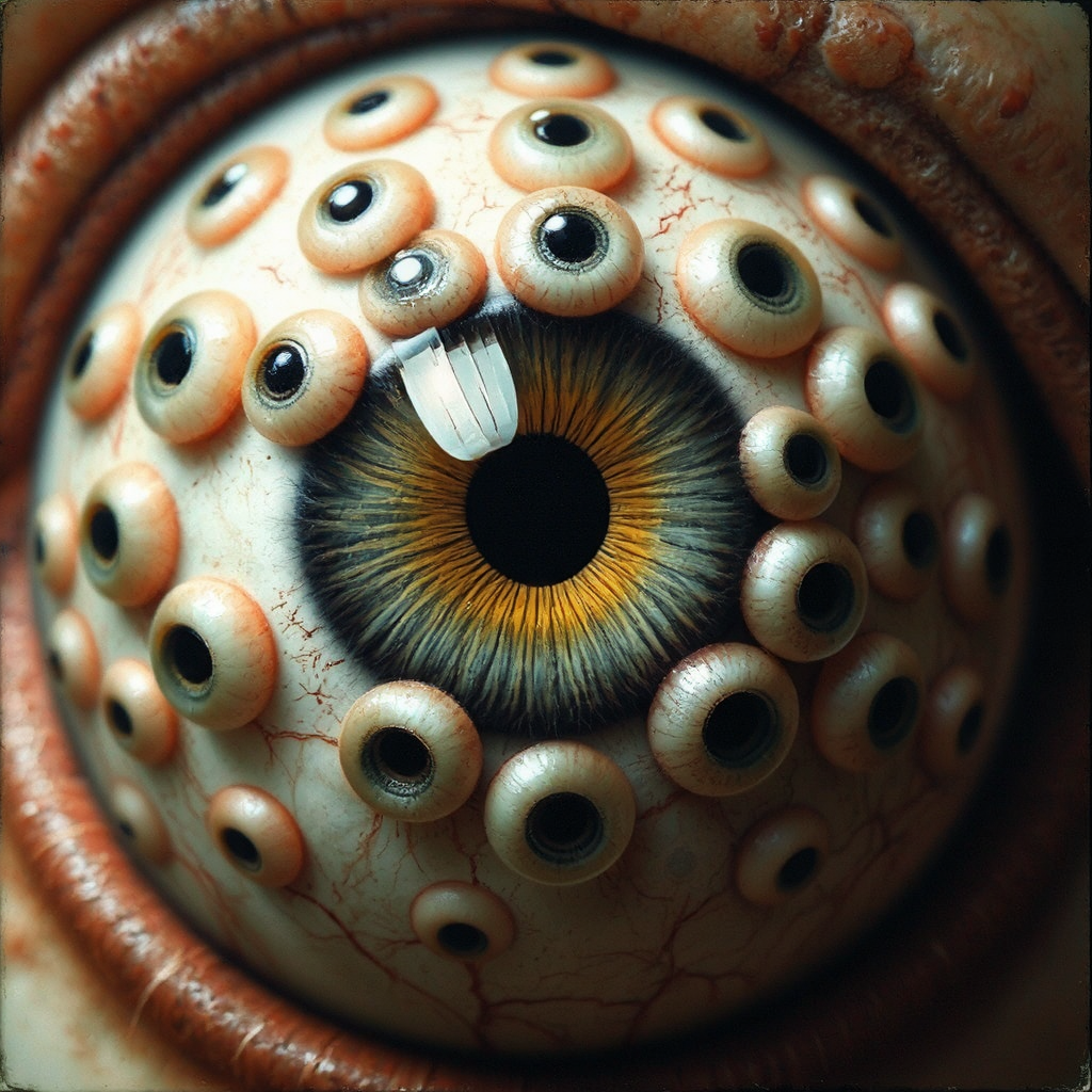 Eyeball with multiple pupils.