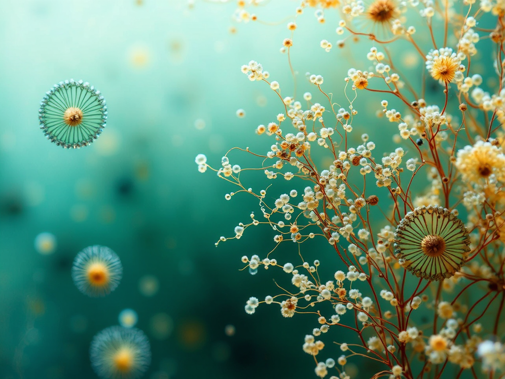 Microscopic aquatic plant cells.