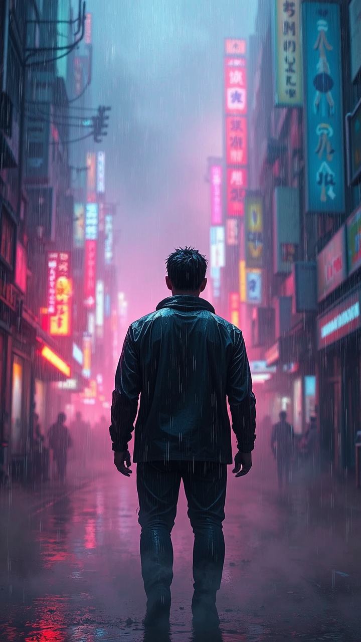 Man in heavy rain
