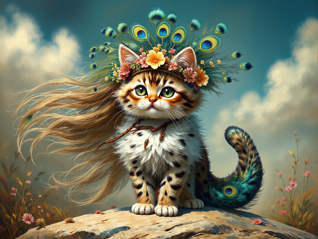 Kitten with peacock hybrid