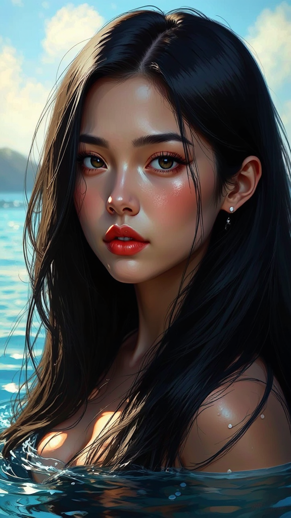 Woman with flowing black
