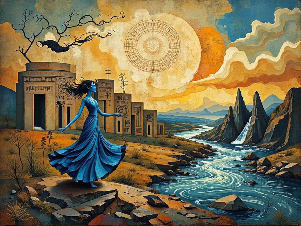 Blue woman dancing by